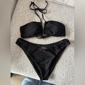 Victoria's Secret Black Textured Bandeau Set